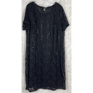 NWT Candalite Women's 3X Black Sequin Lace Short Sleeve Shift Dress